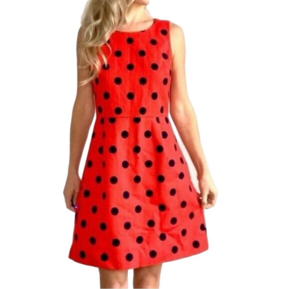 J. Crew Vibrant Red Mini Dress with Black Polka Dots